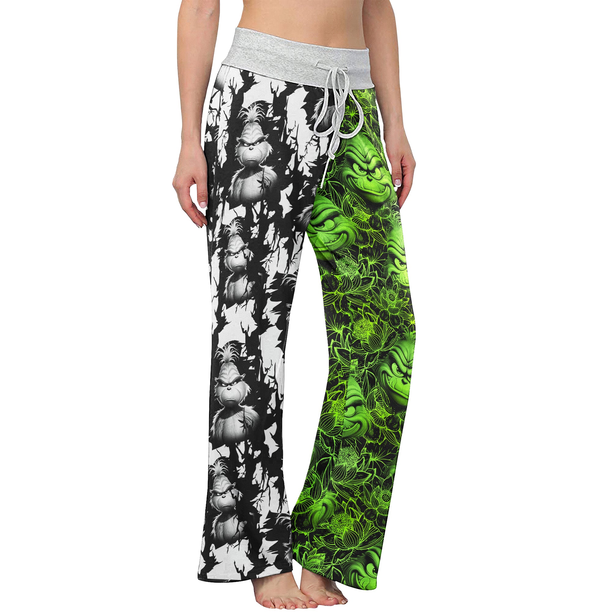 White Green Art Theme Women's High-waisted Wide Leg Pants | Wonder Skull