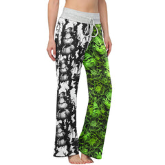 White Green Art Theme Women's High-waisted Wide Leg Pants | Wonder Skull