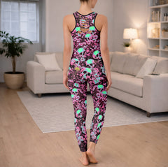 Pastel Skull Bloom Pattern Tanktop and Leggings