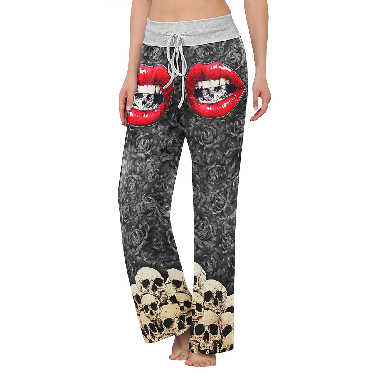 Lip Skull Gothic Women's High-waisted Wide Leg Pants | Wonder Skull