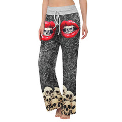 Lip Skull Gothic Women's High-waisted Wide Leg Pants | Wonder Skull