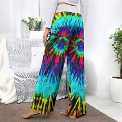 TieDye Rainbow Nightmare Theme Women's High-waisted Wide Leg Pants | Wonder Skull