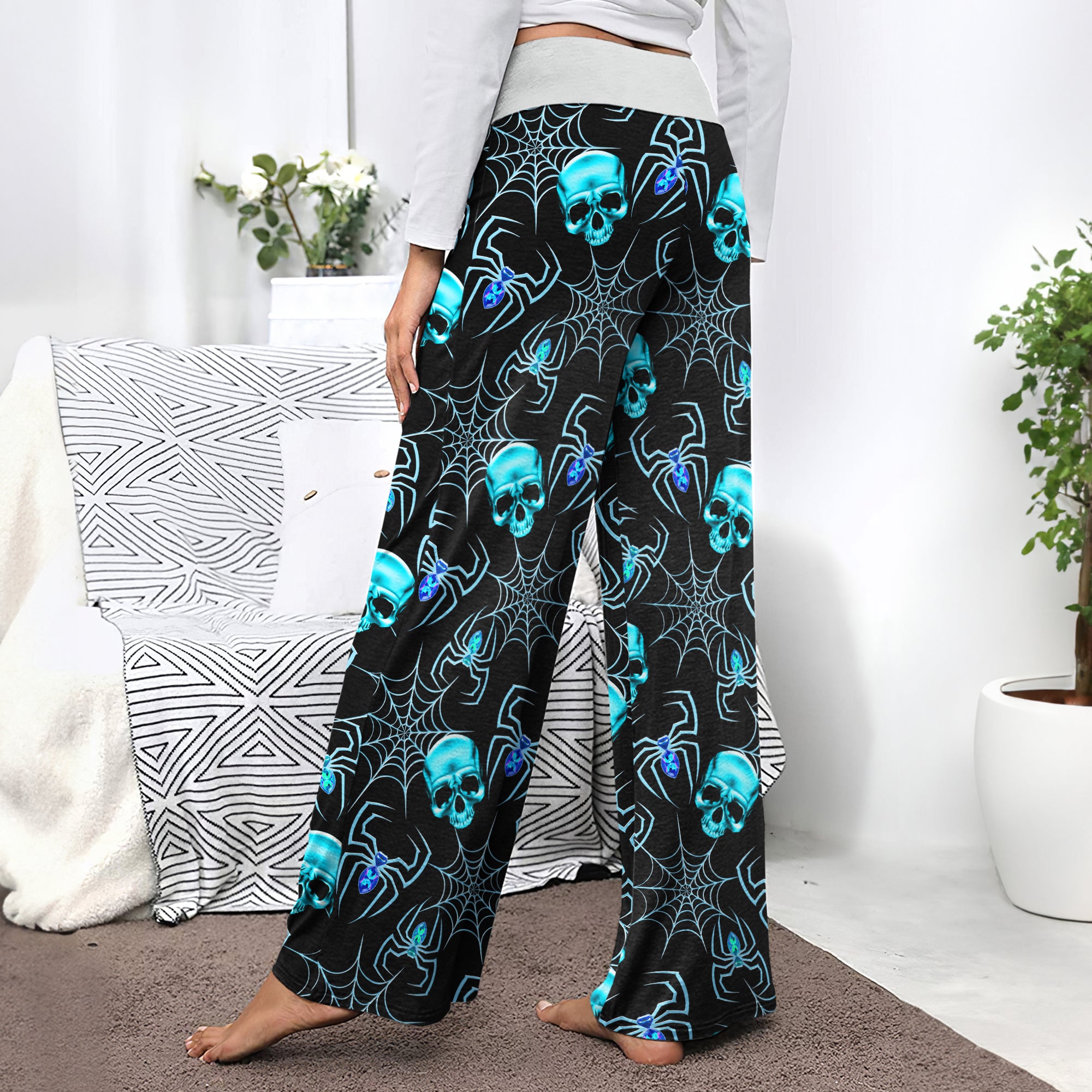 Blue Skull Spider Women's High-waisted Wide Leg Pants | Wonder Skull