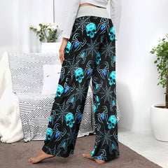 Blue Skull Spider Women's High-waisted Wide Leg Pants | Wonder Skull