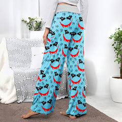 Blue Smile Horror Women's High-waisted Wide Leg Pants | Wonder Skull