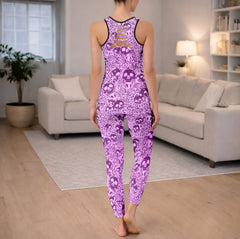 Gothic Purple Skull Pattern Tanktop and Leggings