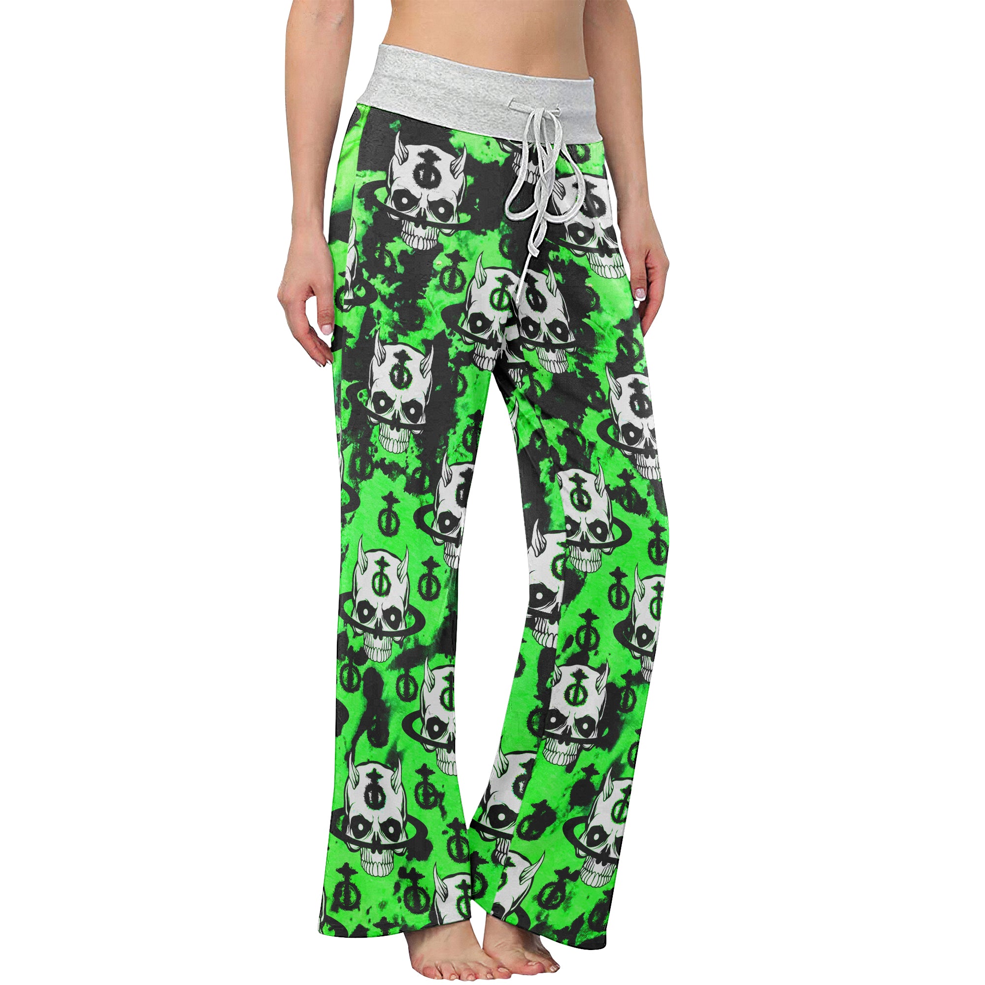 Black Green Devil Brush Women's High-waisted Wide Leg Pants | Wonder Skull