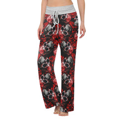 Red Skull Ornament Gothic Women's High-waisted Wide Leg Pants | Wonder Skull