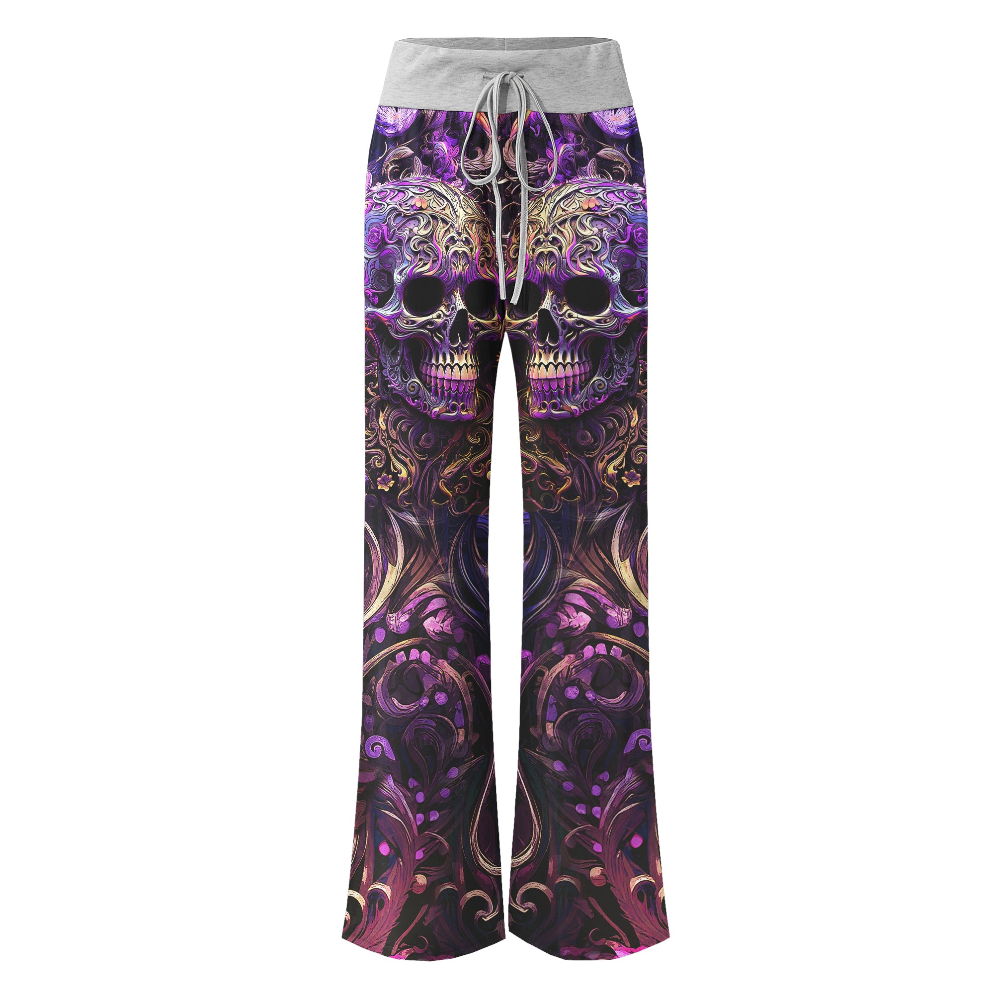 Violet Skull Floral Ornament Women's High-waisted Wide Leg Pants | Wonder Skull