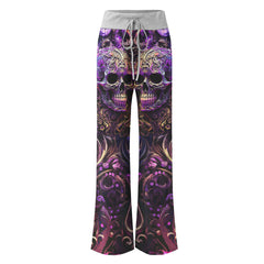 Violet Skull Floral Ornament Women's High-waisted Wide Leg Pants | Wonder Skull