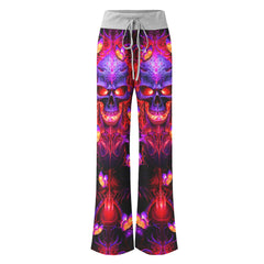 Purple Red Skull Butterfly Women's High-waisted Wide Leg Pants | Wonder Skull