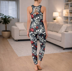 Smoke Skull Rose Pattern Tanktop and Leggings