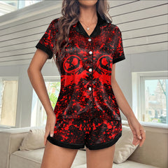 Red Brush Art Women's Pajama Sets Top Sleeve & Short Bottom