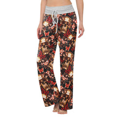 Skull Gold Abstract Art Women's High-waisted Wide Leg Pants | Wonder Skull