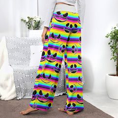 Purple Skull Flower Women's High-waisted Wide Leg Pants | Wonder Skull