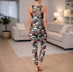 Floral Skull Rose Pattern Tanktop and Leggings
