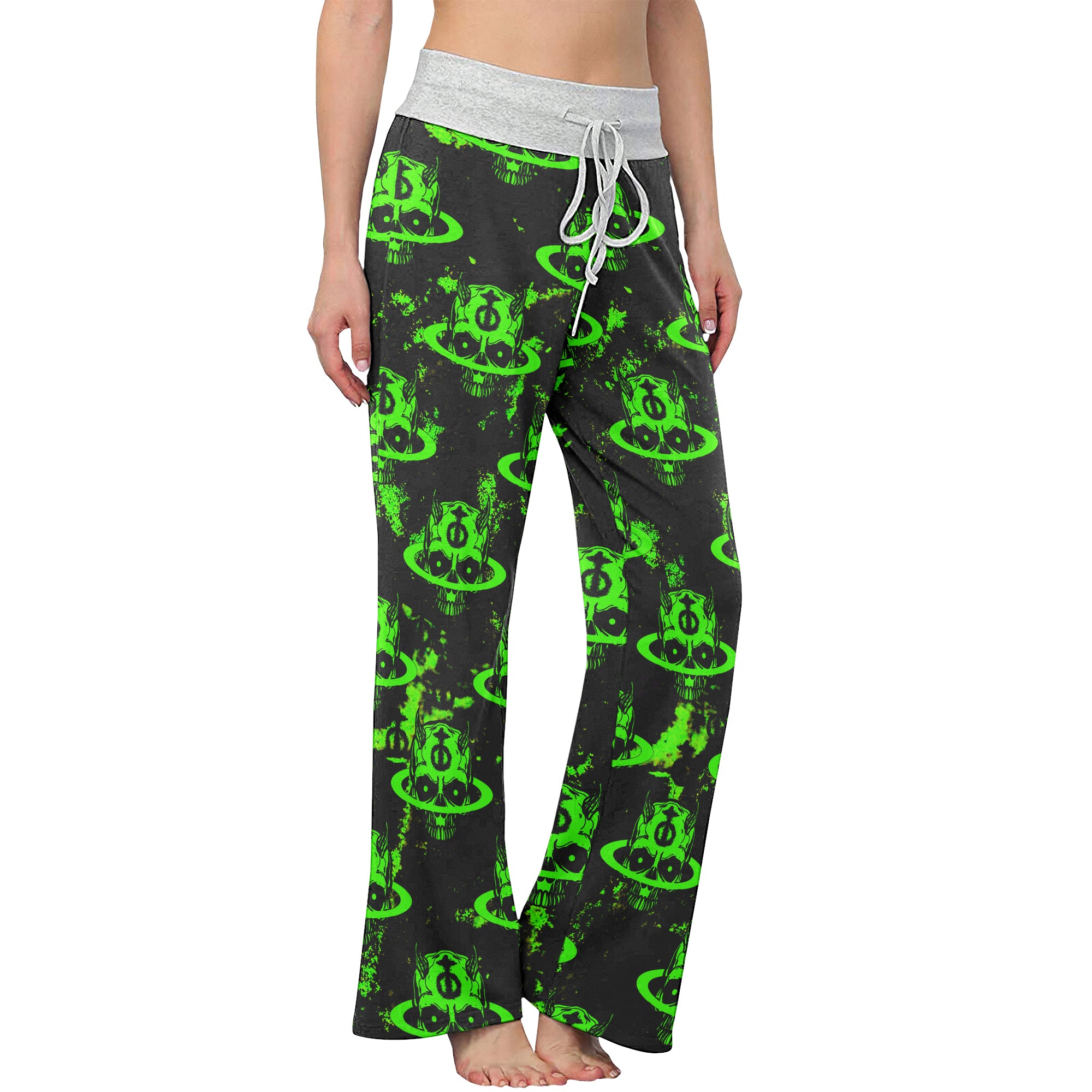 Dark Green Devil Art Women's High-waisted Wide Leg Pants | Wonder Skull
