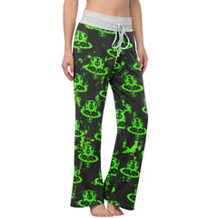 Dark Green Devil Art Women's High-waisted Wide Leg Pants | Wonder Skull