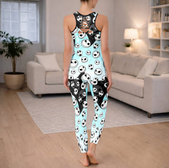 Cyan Shadow Skull Pattern Tanktop and Leggings
