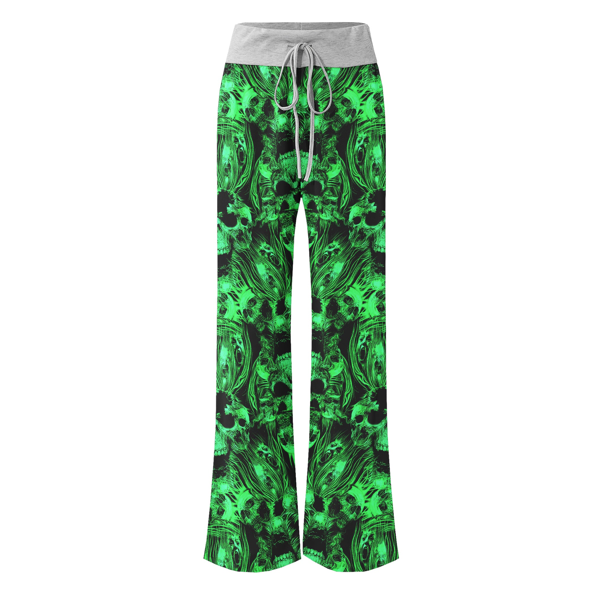 Green Skull Ghost Scared Women's High-waisted Wide Leg Pants | Wonder Skull
