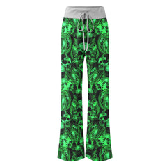 Green Skull Ghost Scared Women's High-waisted Wide Leg Pants | Wonder Skull