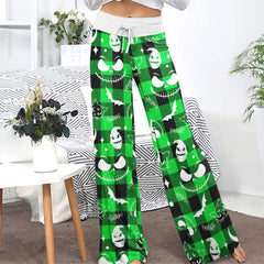 Green White Christmas Check Board Theme Women's High-waisted Wide Leg Pants | Wonder Skull