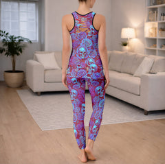 Holo Purple Skull Pattern Tanktop and Leggings