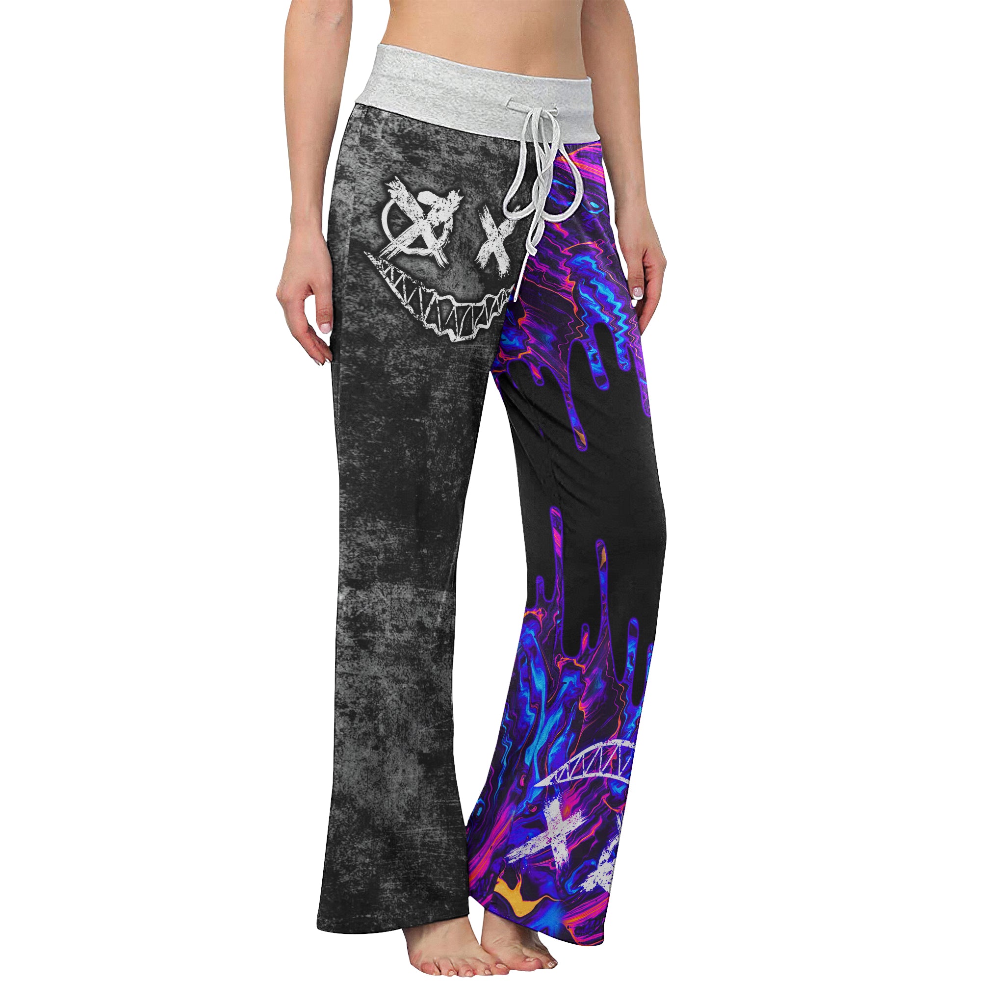 Dark Purple Emo Grunge Women's High-waisted Wide Leg Pants | Wonder Skull