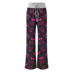Pink Skull Love Pattern Women's High-waisted Wide Leg Pants | Wonder Skull