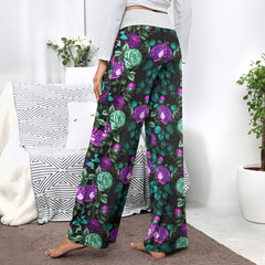 Purple Skull Flower Women's High-waisted Wide Leg Pants | Wonder Skull