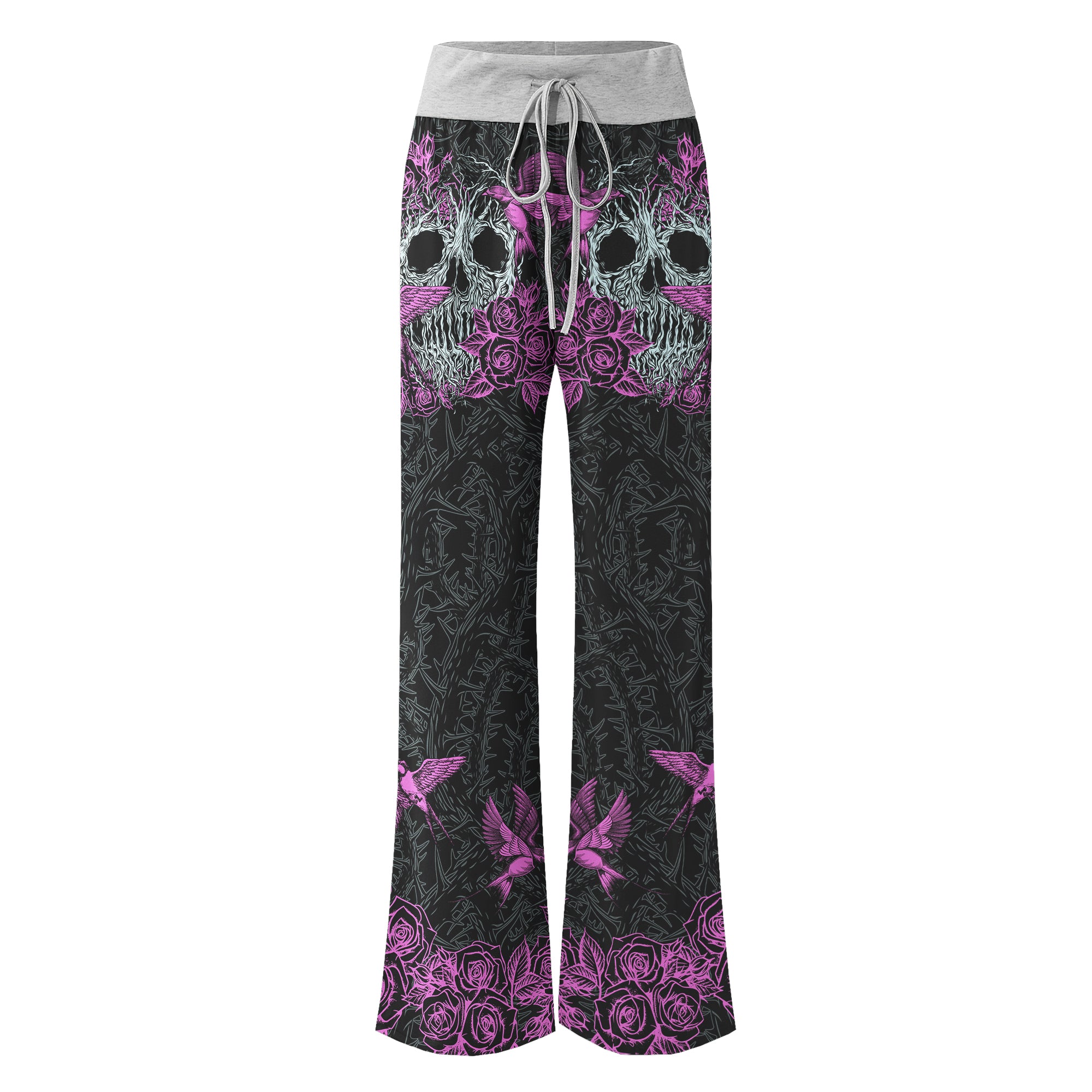 Skull Roots Rose Thorn Women's High-waisted Wide Leg Pants | Wonder Skull