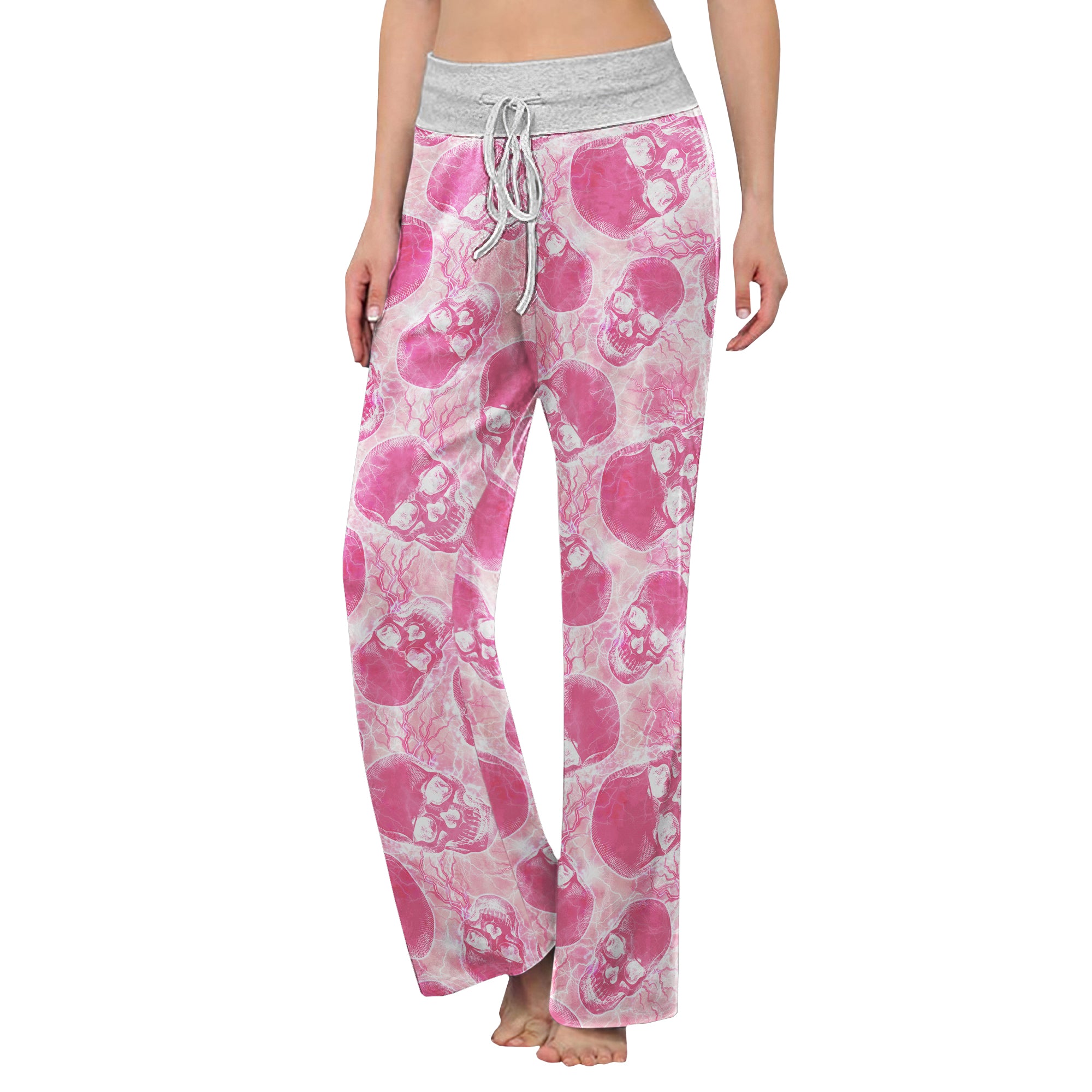 Pink Skull Thunder Women's High-waisted Wide Leg Pants | Wonder Skull
