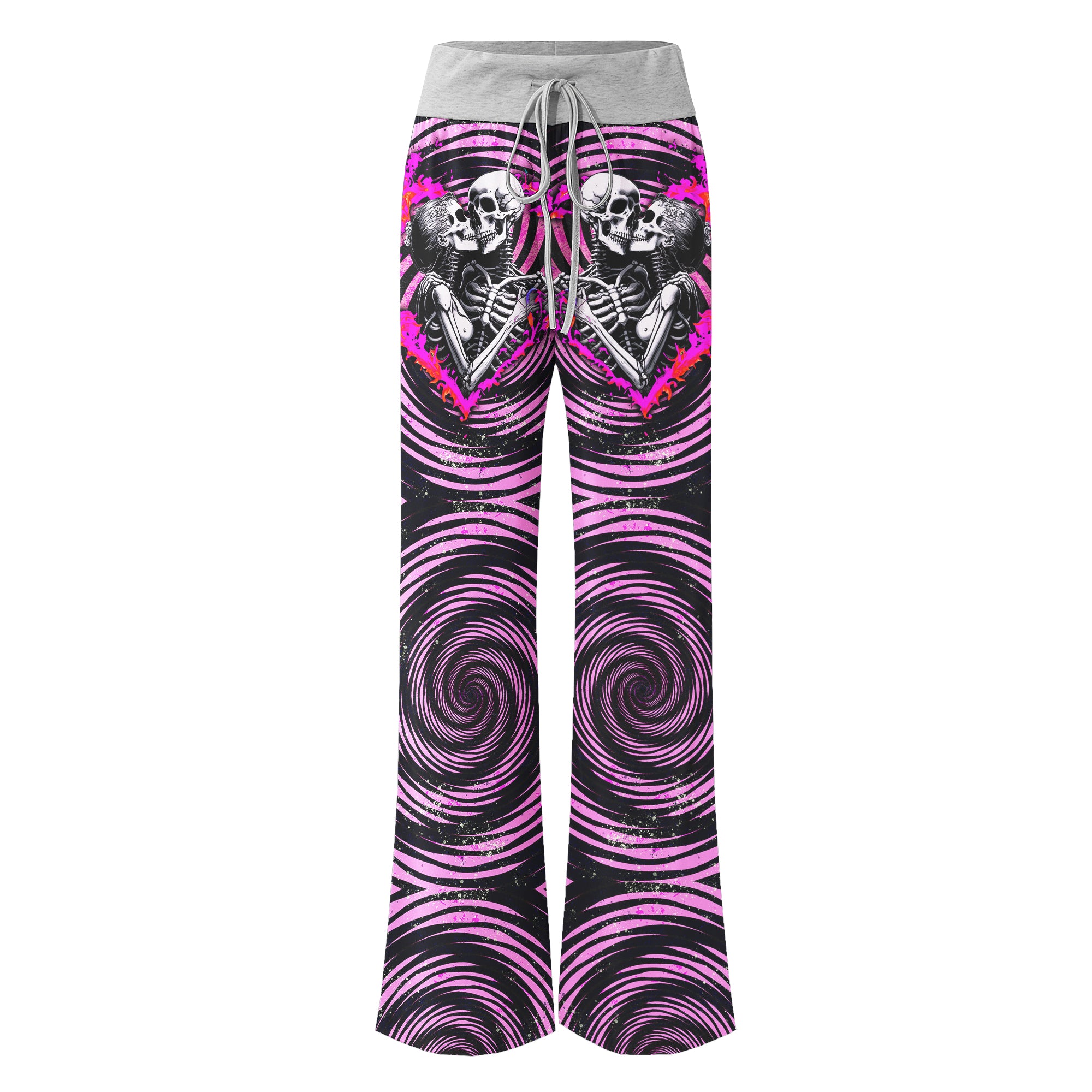 Pink Heart Skull Couple Women's High-waisted Wide Leg Pants | Wonder Skull