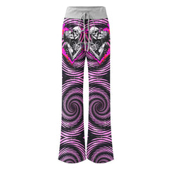 Pink Heart Skull Couple Women's High-waisted Wide Leg Pants | Wonder Skull