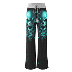 Cyan Skull Abstract Rose Women's High-waisted Wide Leg Pants | Wonder Skull