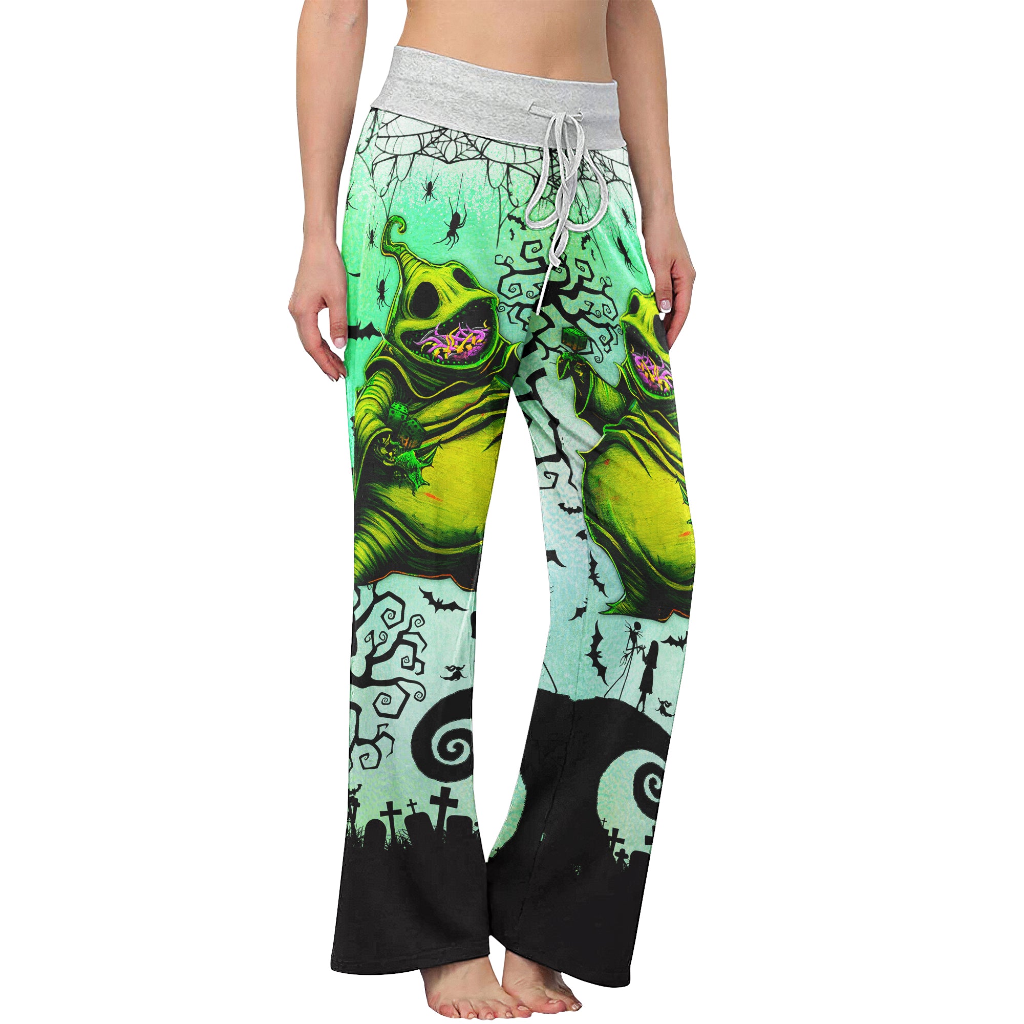 Green Nightmare Theme Art Women's High-waisted Wide Leg Pants | Wonder Skull