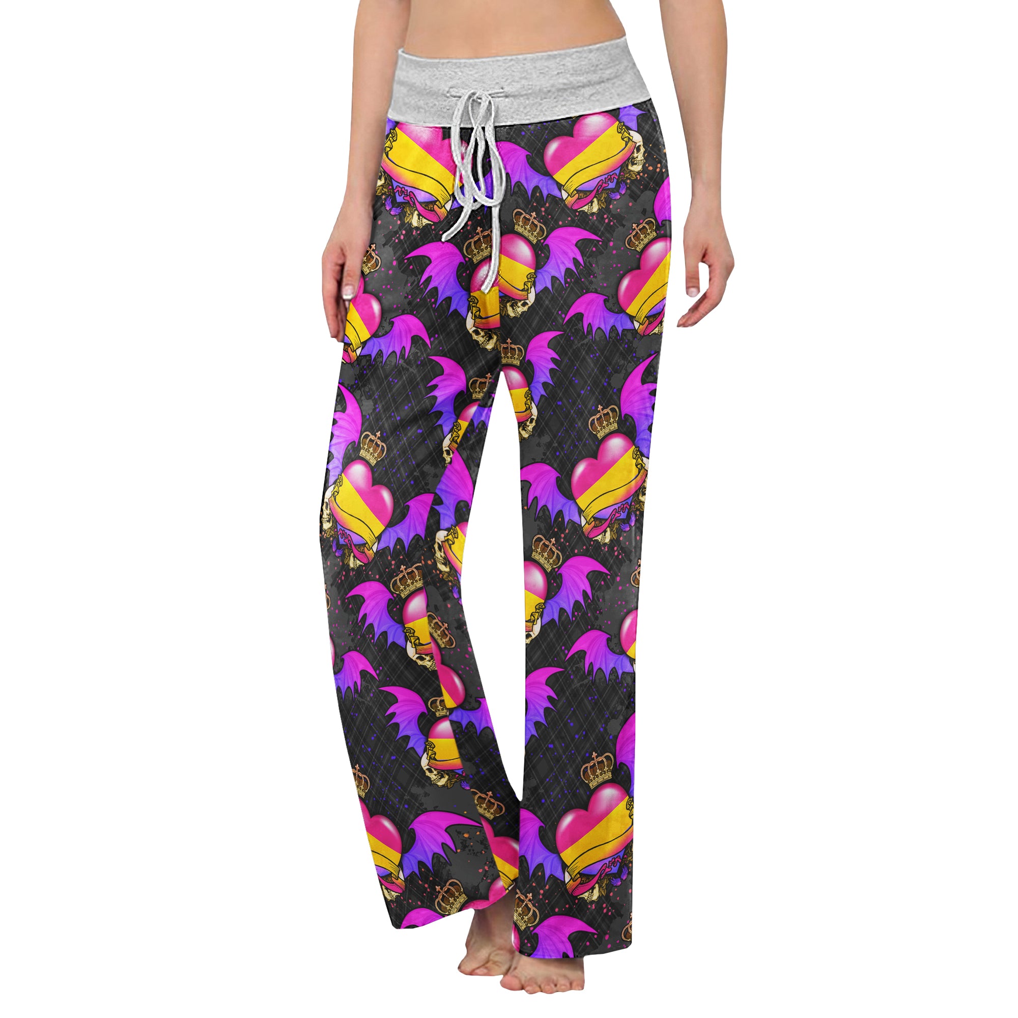 Skull Heart Gothic Gradient Women's High-waisted Wide Leg Pants | Wonder Skull