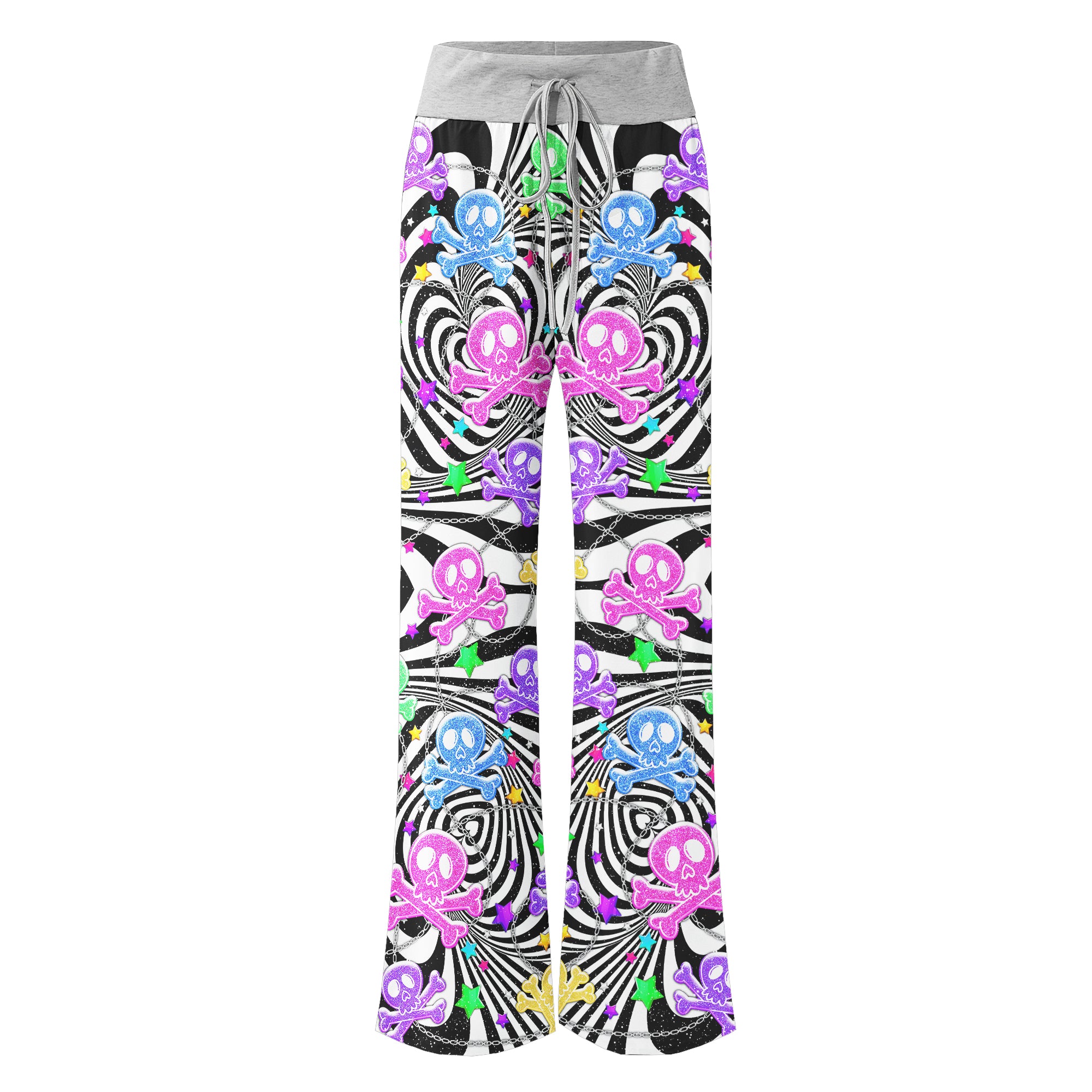 Skull Illusion Color Pattern Women's High-waisted Wide Leg Pants | Wonder Skull