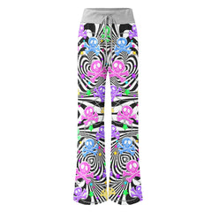 Skull Illusion Color Pattern Women's High-waisted Wide Leg Pants | Wonder Skull