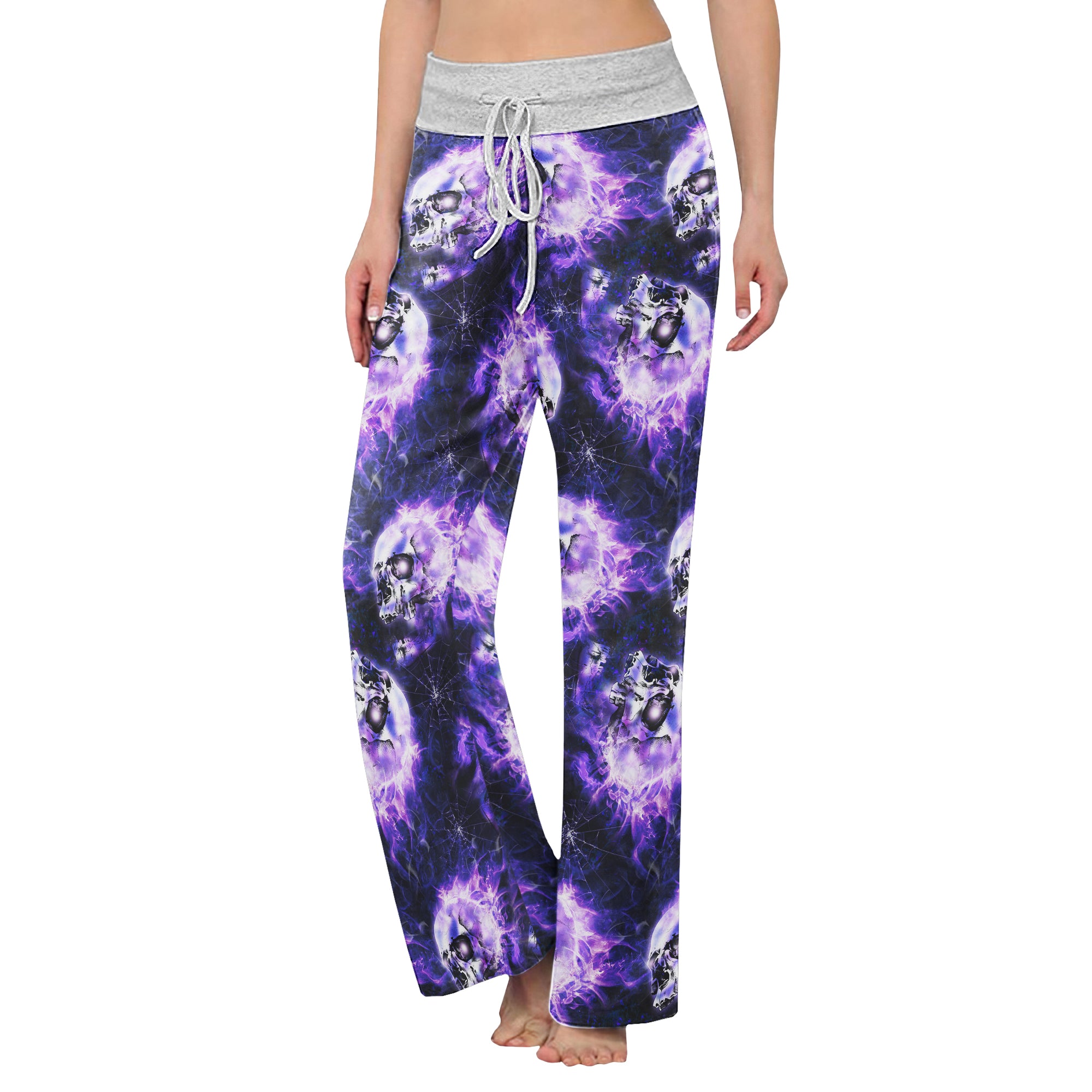 Skull Abstract Fire Purple Women's High-waisted Wide Leg Pants | Wonder Skull