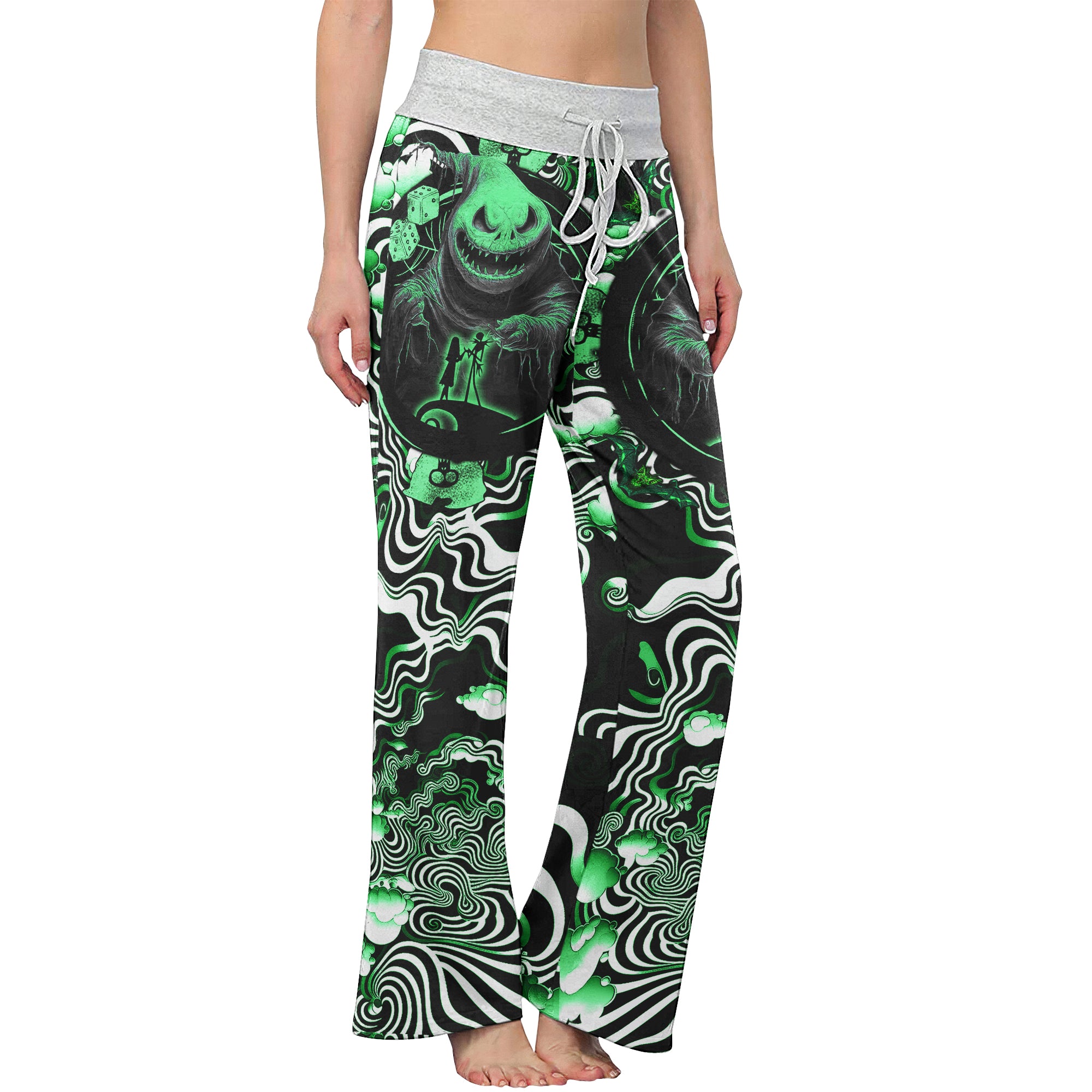 Green Nightmare Art Effect Women's High-waisted Wide Leg Pants | Wonder Skull