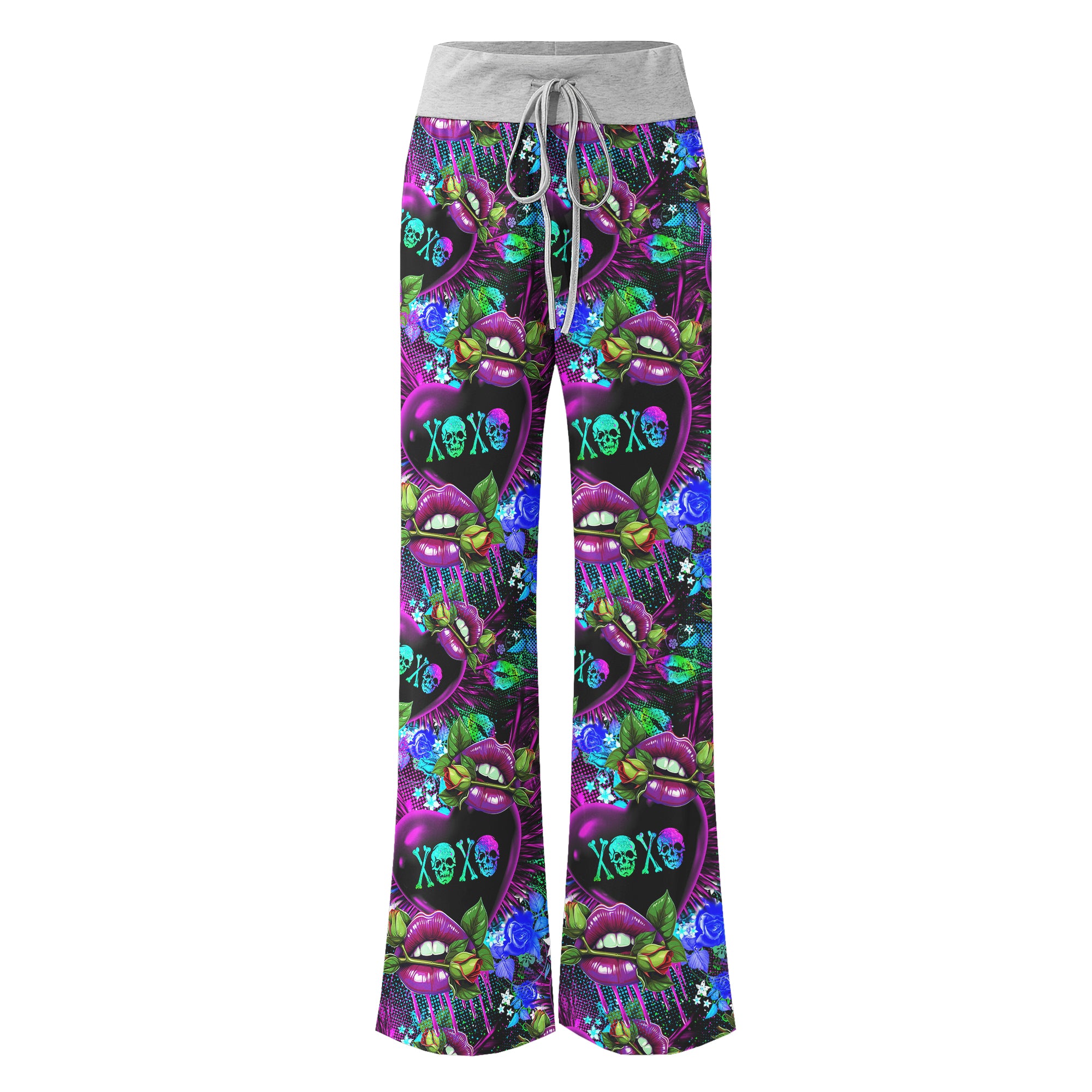 Purple Xoxo Lips Art Women's High-waisted Wide Leg Pants | Wonder Skull