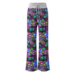 Purple Xoxo Lips Art Women's High-waisted Wide Leg Pants | Wonder Skull