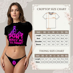 Wonder Skull sheer mesh crop top and thong set delivers the perfect balance of comfortable and confident. Ultra-lightweight mesh fabric breathes freely against your skin while stretching gently to hug your natural curves without any restrictive squeezing. Playful lettuce edge trim at the neckline, sleeves, and hem adds cute feminine detail with soft ruffled texture. The flattering cropped length hits perfectly above your waist, creating an elongated silhouette that makes you feel amazing. Whether you're we