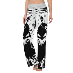 White Nightmare Christmas Theme Women's High-waisted Wide Leg Pants | Wonder Skull
