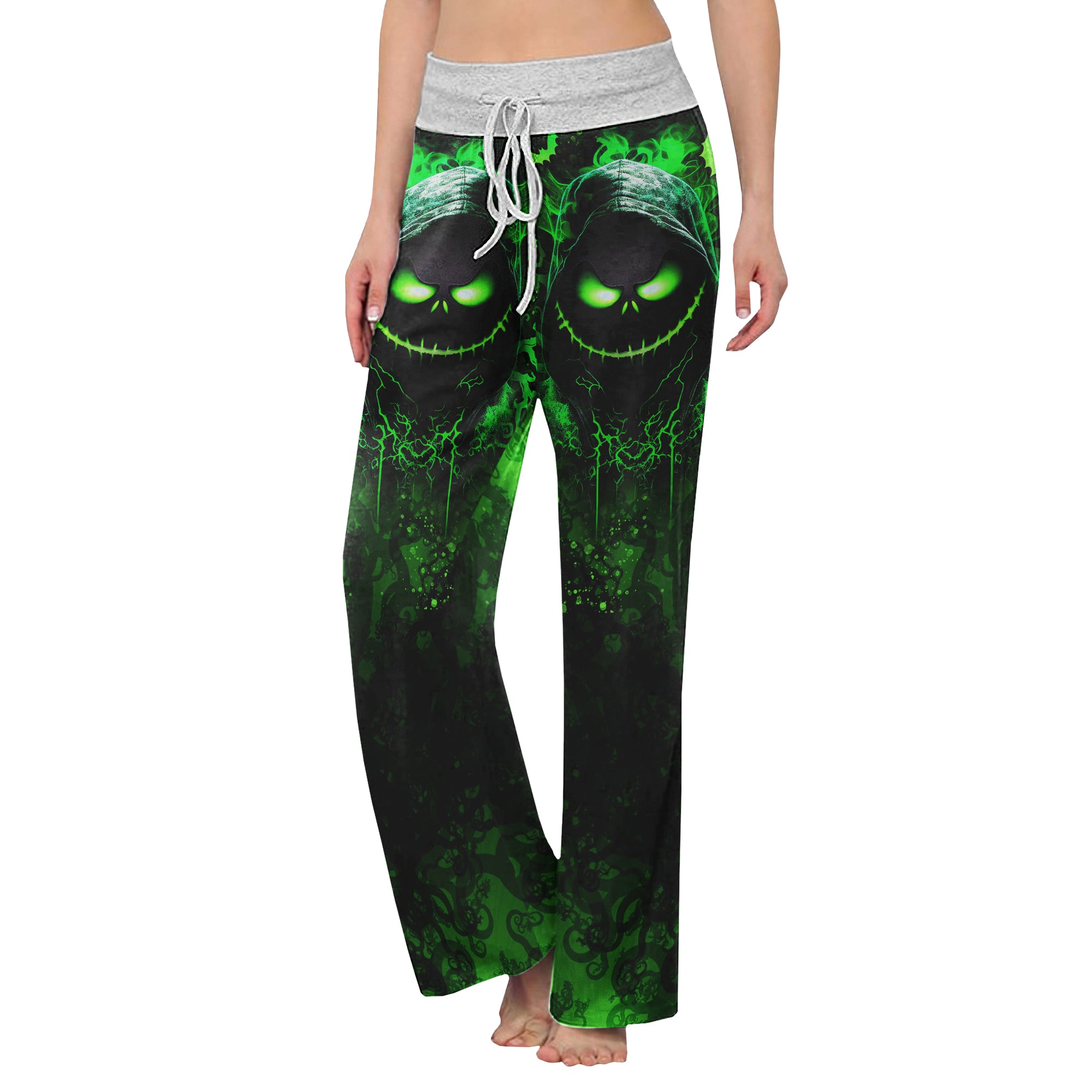 Dark Green Nightmare Theme Women's High-waisted Wide Leg Pants | Wonder Skull