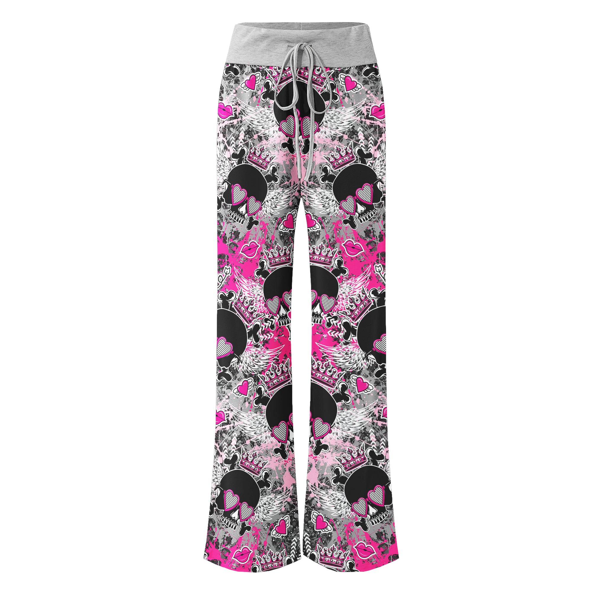 Skull Love Graffiti Art Women's High-waisted Wide Leg Pants | Wonder Skull