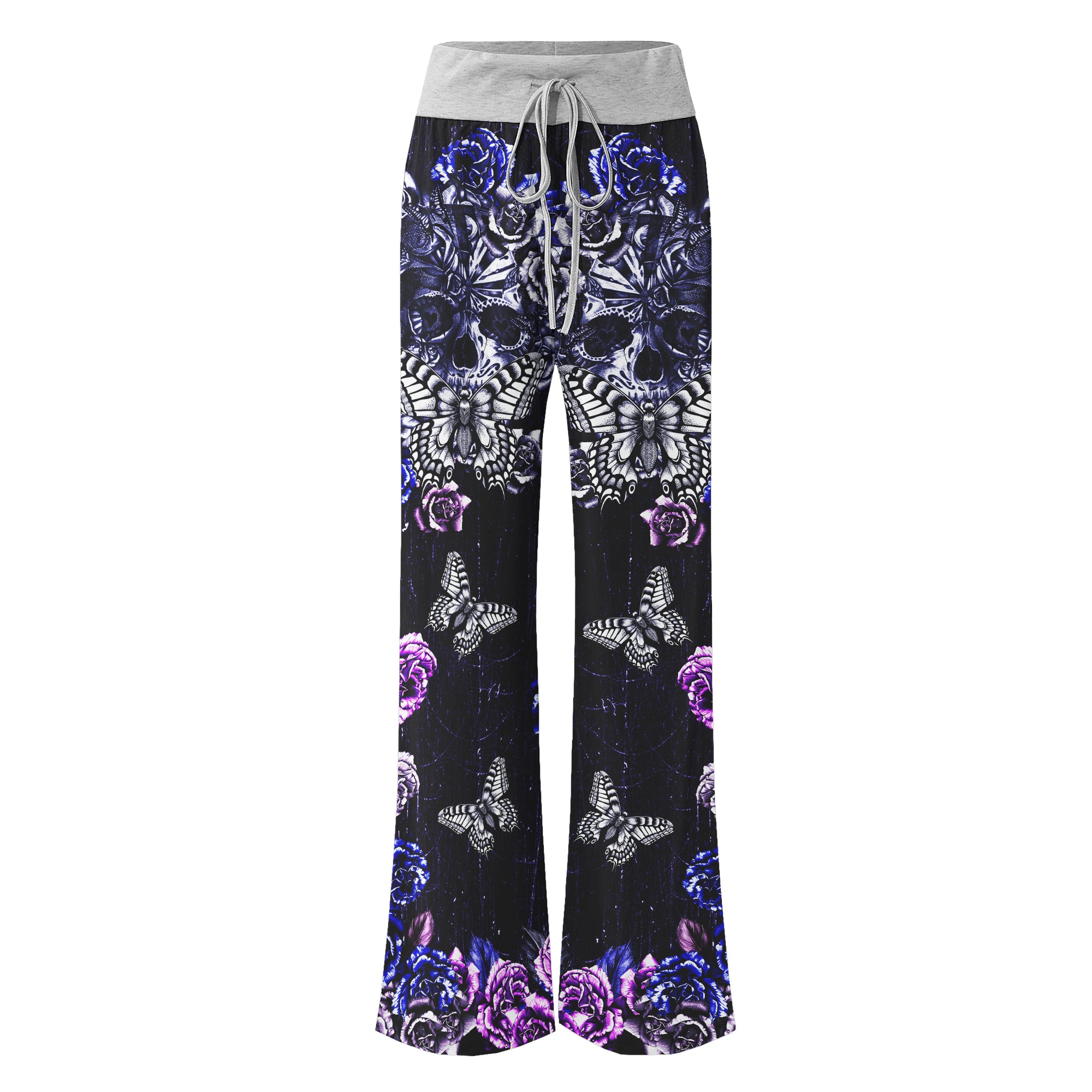 Violet Skull Abstract Art Women's High-waisted Wide Leg Pants | Wonder Skull