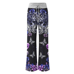 Violet Skull Abstract Art Women's High-waisted Wide Leg Pants | Wonder Skull