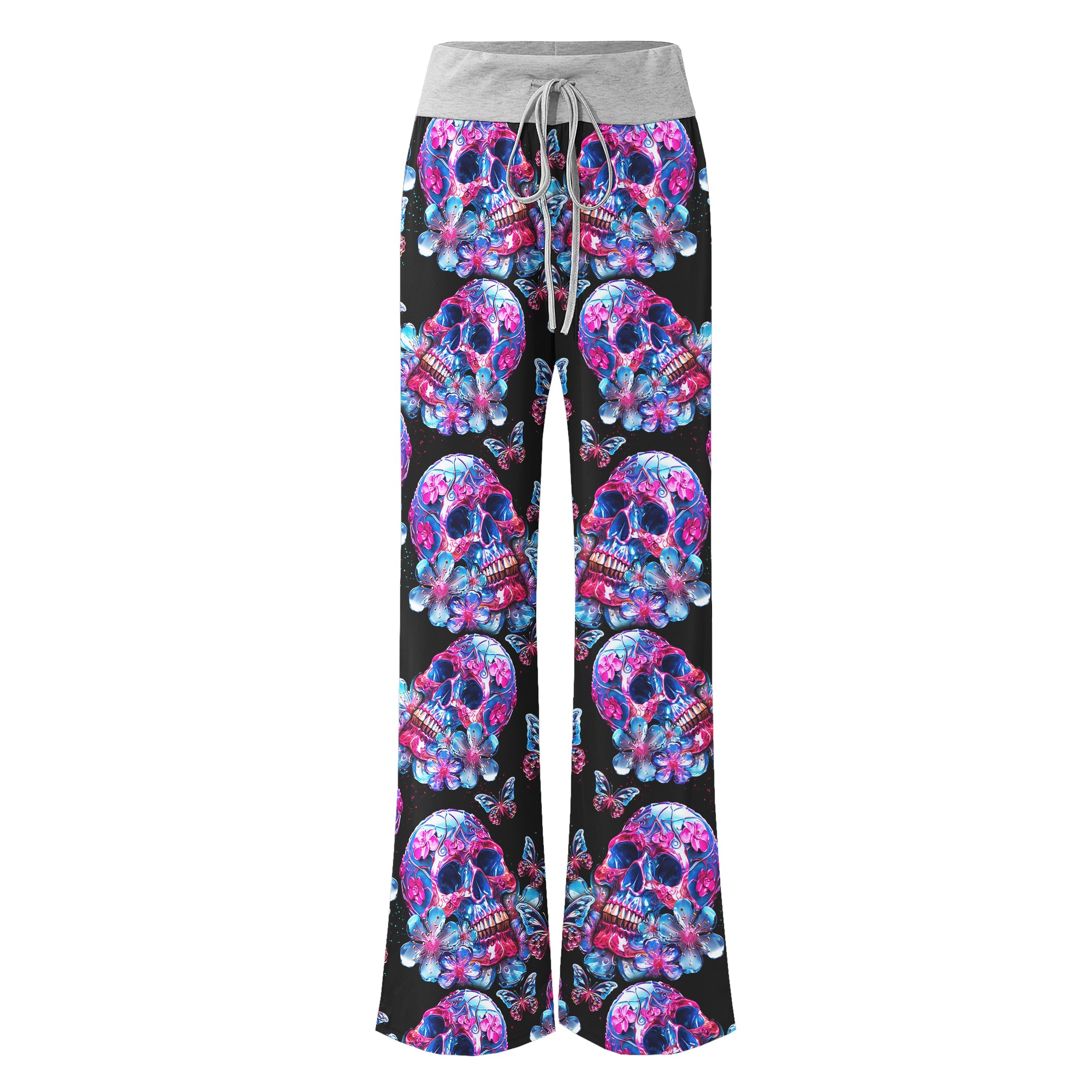 Skull Crystal Butterfly Women's High-waisted Wide Leg Pants | Wonder Skull
